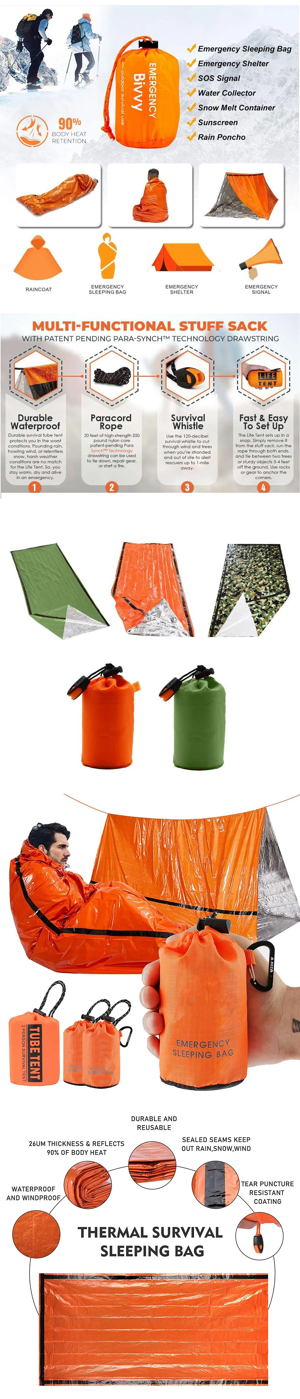 Adventurer Emergency Gear Set Outdoor Camping Sos Equipment Tools Hiking Multi-Function Survival Sleeping Bag